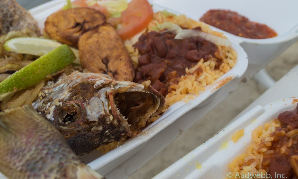 USVI Coki Beach food whole fried fish